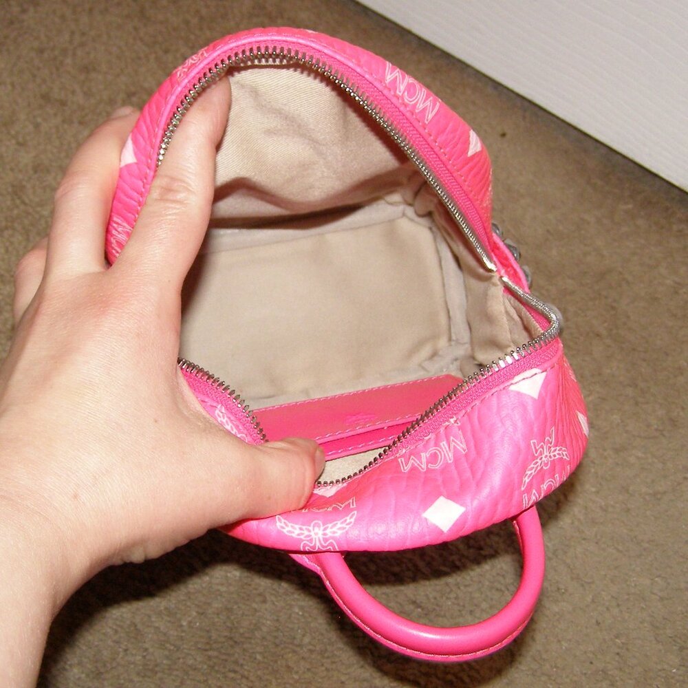 RARE Authentic MCM Neon Pink Mini backpack Crossbody bag - Picture 10 of 16